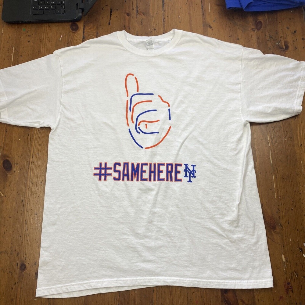 NY Mets‎ #Same Here Thumbs Up T-Shirt Men's XL White MLB New York Graphic Tee